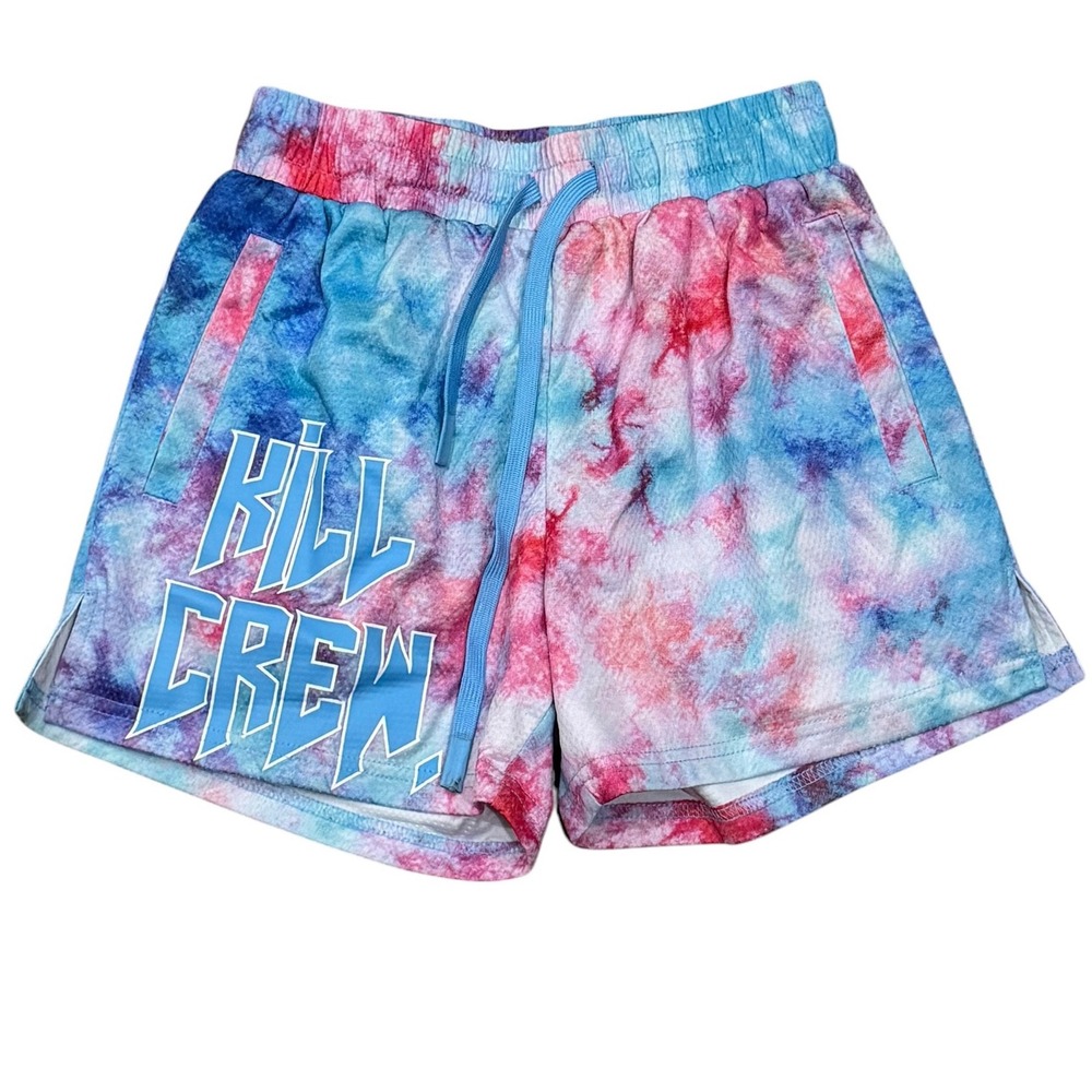 Kill Crew Pink Blue Tie Dye Mesh Athletic Gym Shorts Womens Small